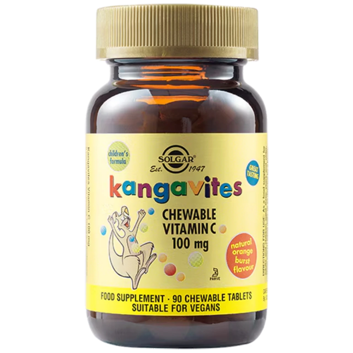 Solgar Kangavites Natural Orange Burst Vitamin C 100 mg - Immune support for children in a delicious orange flavor.