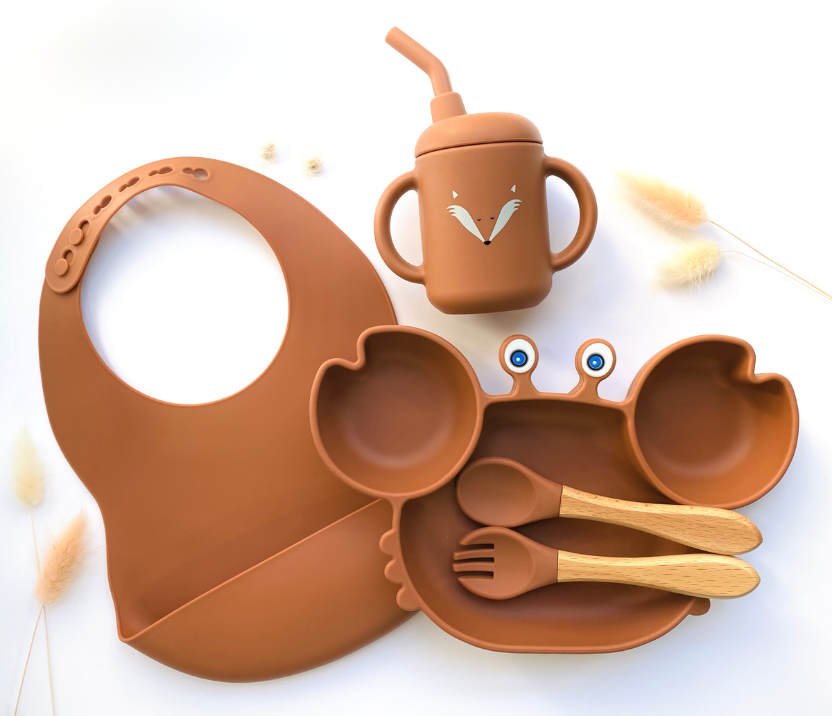 Meal pack+bib+straw glass for children: Sand