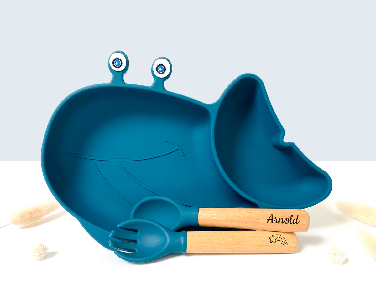 Whale shaped meal + cutlery set for children: Navy Blue